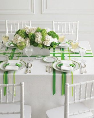 Green Ribbon Table Setting