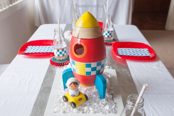 Kids space rocket party table centrepiece