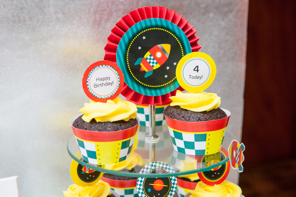 Kids space rocket party cupcake printables