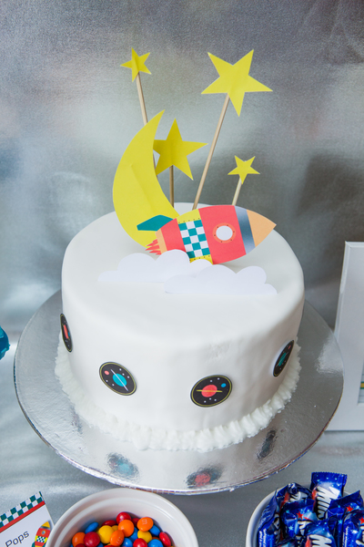 Kids space rocket party birthday cake