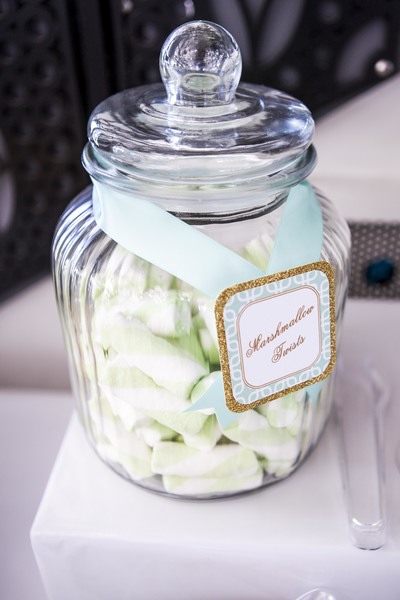 Lolly buffet in gold mint and white - apothacary jars