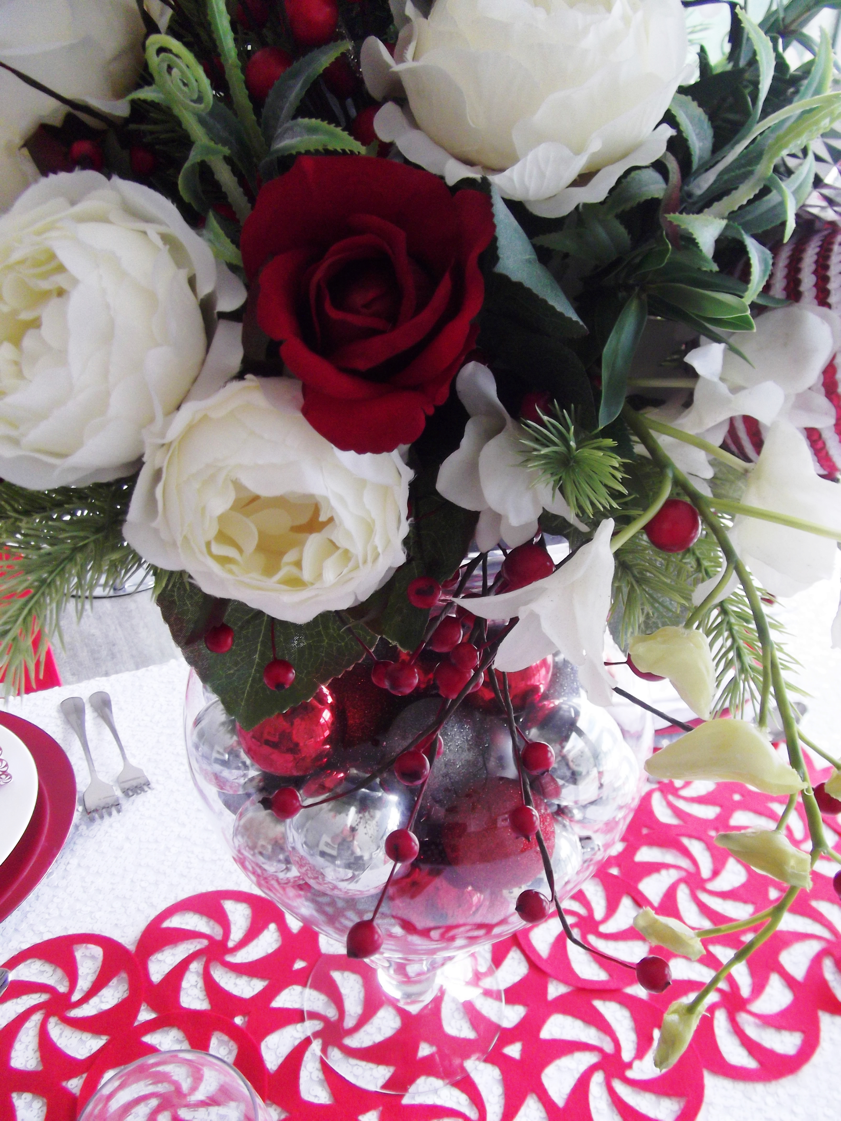 Roses Peonies and Red Berries for Christmas