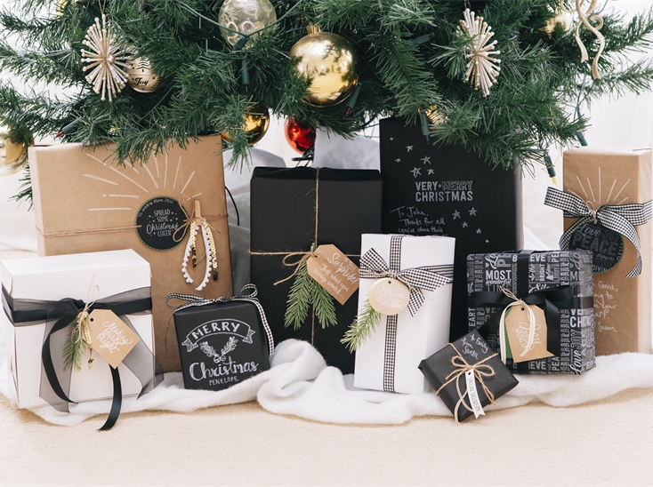 Black, White, Kraft Gift Wrapping