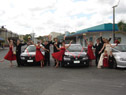 Bridal party by the cars